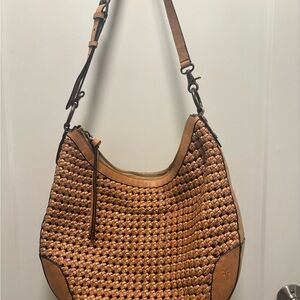 FRYE Woven Tan Leather Shoulder/Crossbody Bag